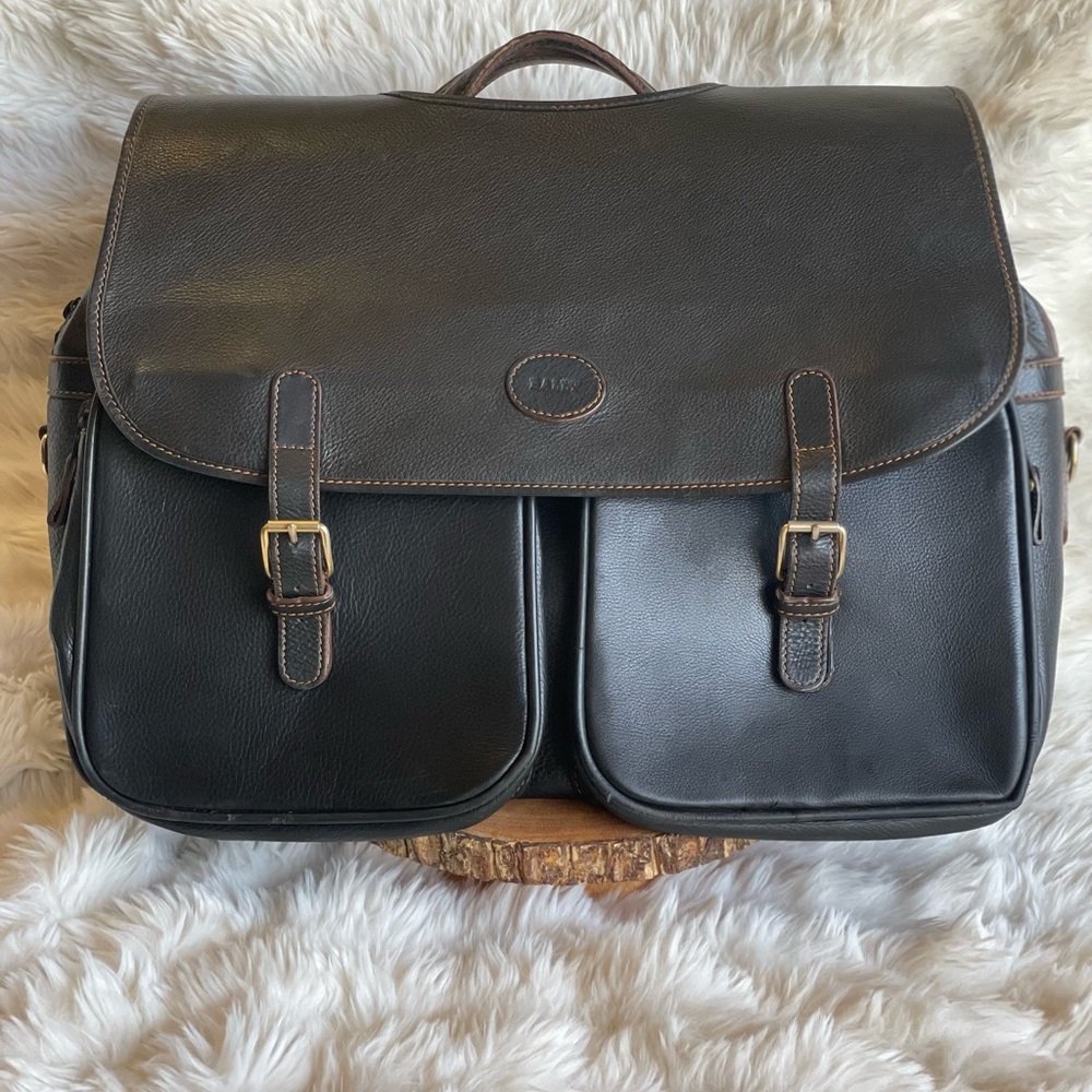SOLD——Bally Vintage Leather & Paisley Canvas Briefcase Bag – Made in Italy